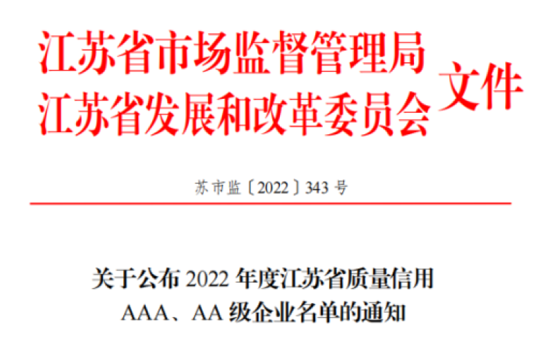【喜報(bào)】恭喜旭派榮獲2022 年度江蘇省質(zhì)量信用 AAA 級(jí)企業(yè)稱(chēng)號(hào)